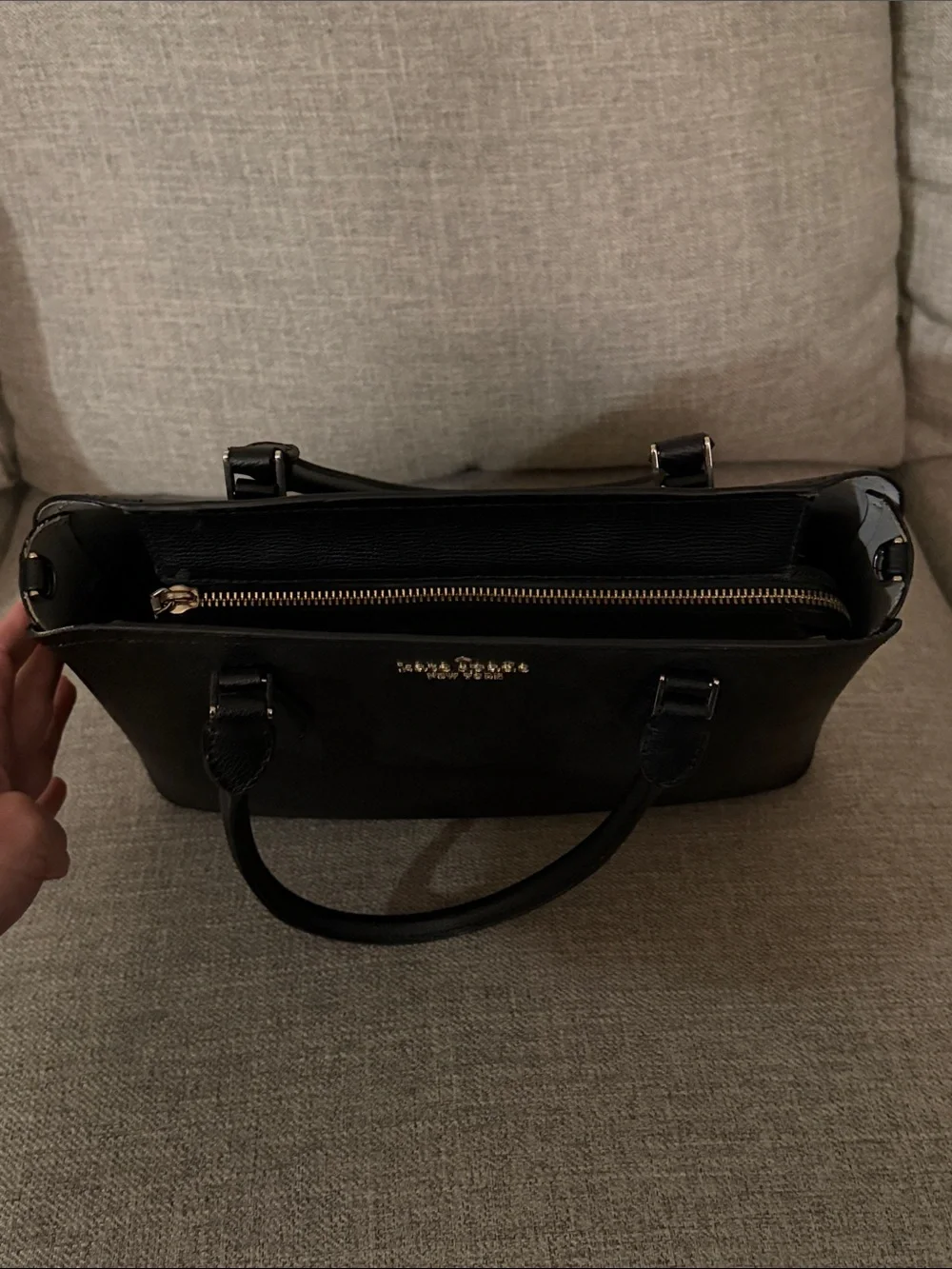 kate spade Darcy small black leather satchel with gold logo